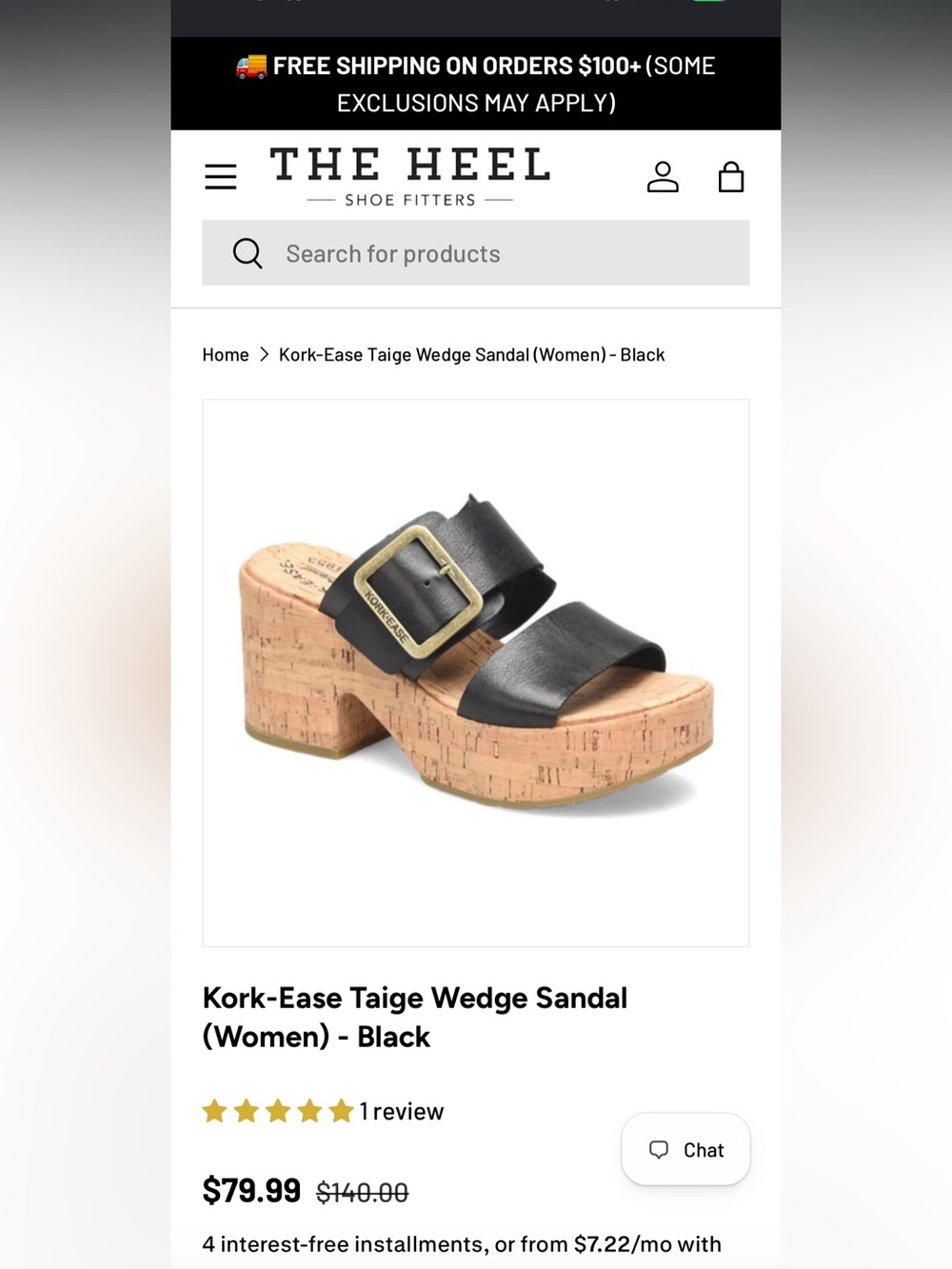 Kork-Ease Platform Cork Sandal with Black Leather Strap and Gold Buckle